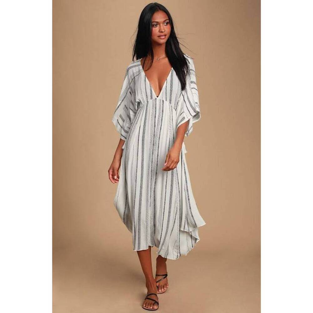 Lulus Augas Santas Black And White Striped Swim Cover-up - Size S